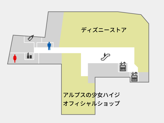 クレフィ三宮の5階のフロアマップ。男女トイレ、階段、エレベーター、エスカレーター、女性用化粧室、授乳室があります。