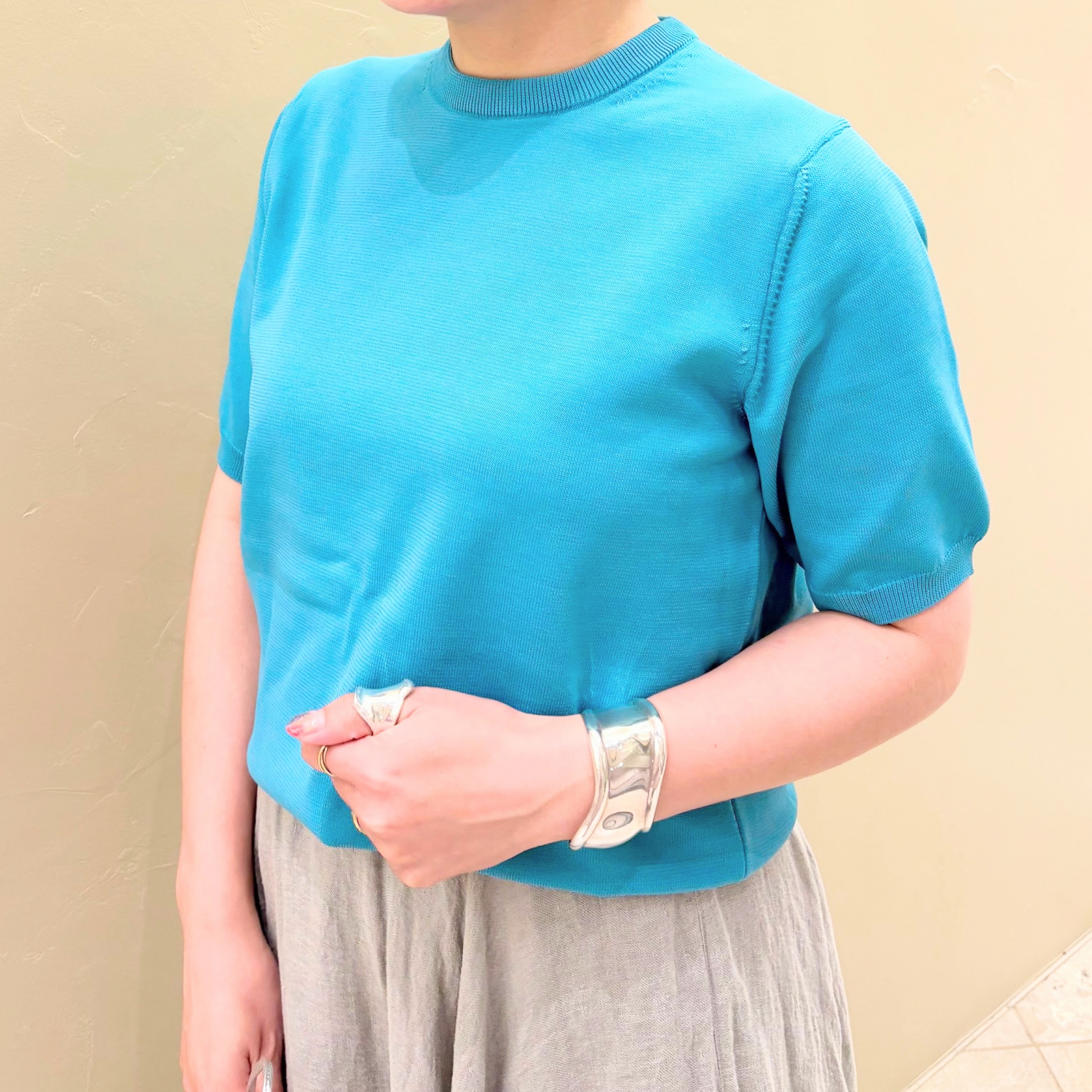 〈Demi-Luxe BEAMS〉SLOANE/別注14ゲージ天竺ハーフスリーブクルーネックニット