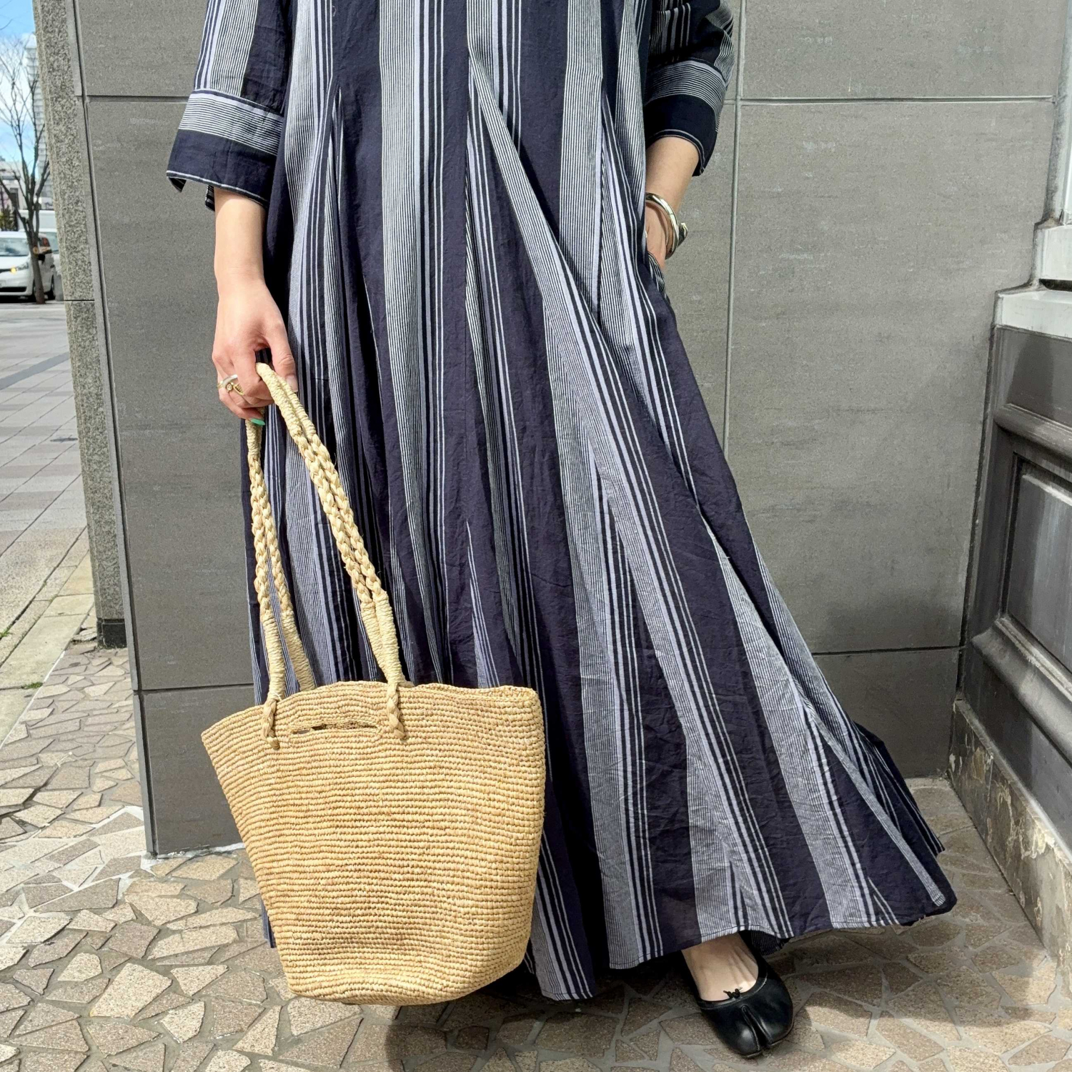 〈Demi-Luxe BEAMS〉ne Quittez pas / ボイル ストライプ パネル ワンピース