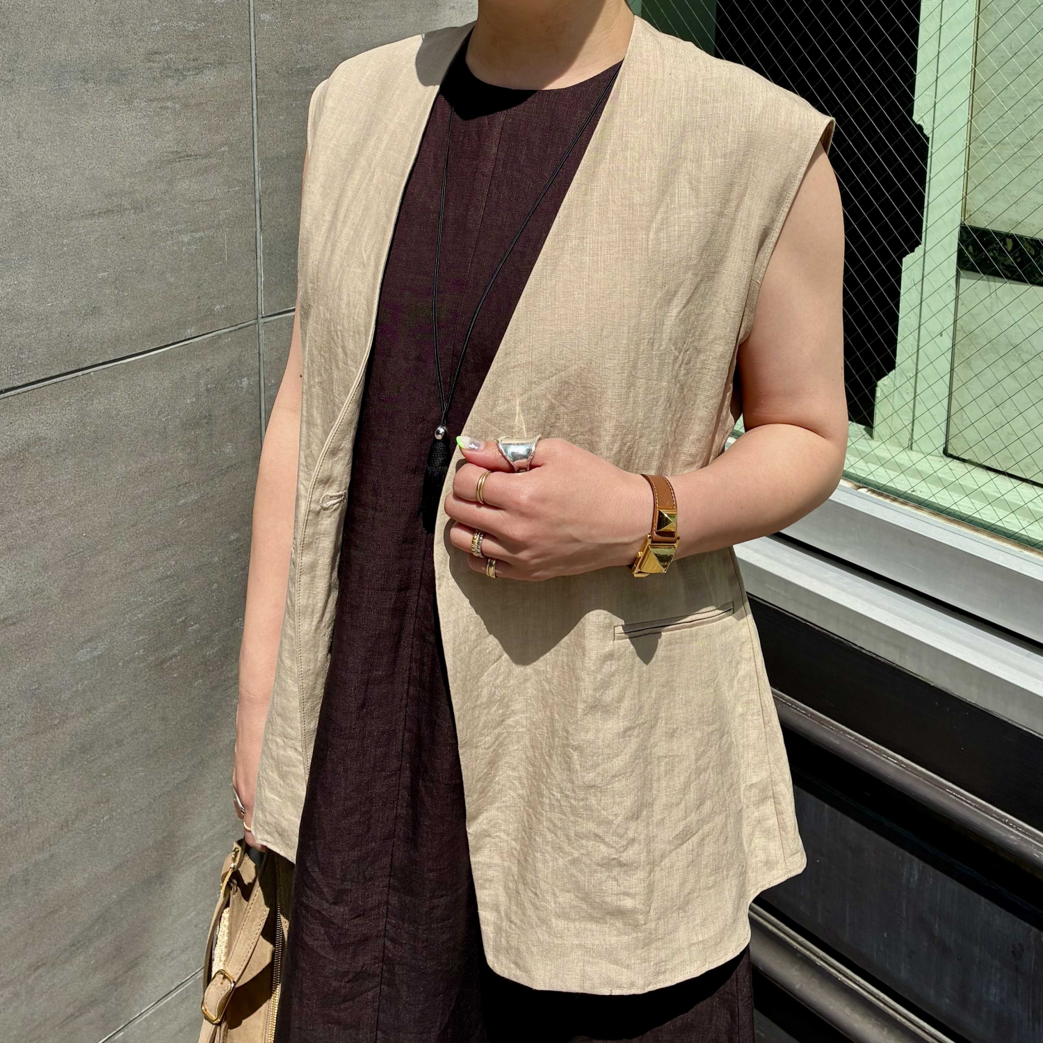 〈Demi-Luxe BEAMS〉リネン ラップ ジレ ブラウス .M